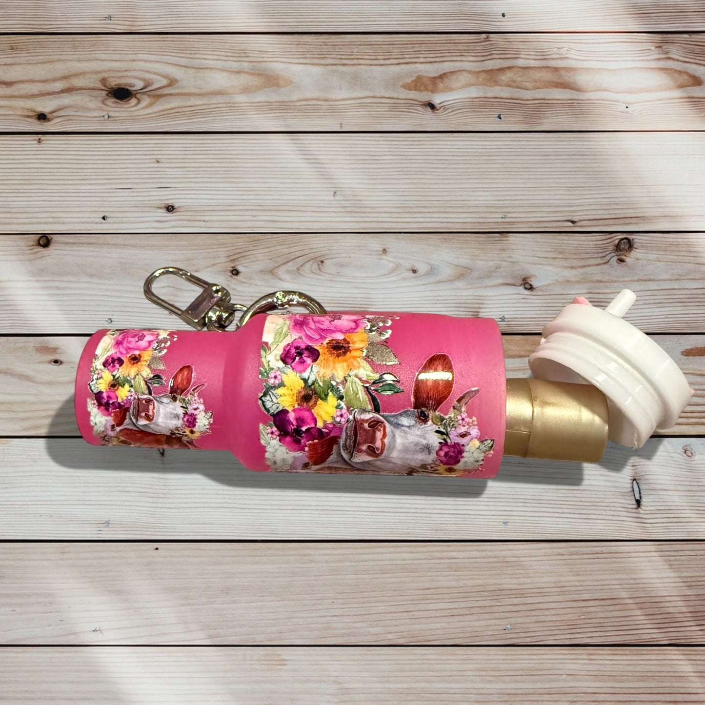 Mini Tumbler Keychain – Floral Cow
