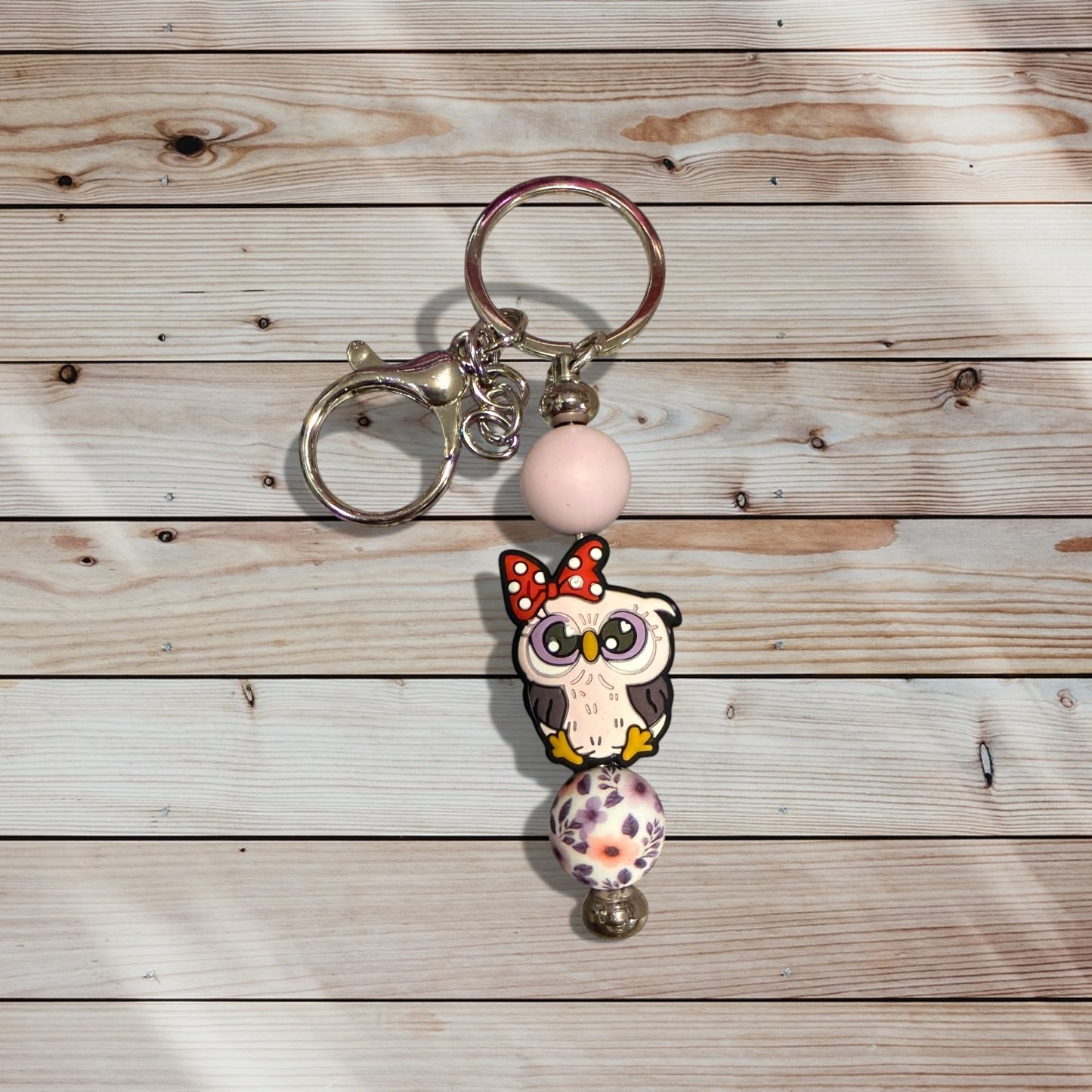 Silicone Bead Keychain – Owl with bow