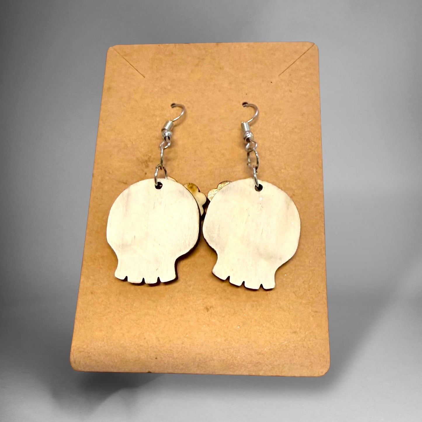 Laser Cut & Hand-Painted Earrings – Skull with flower