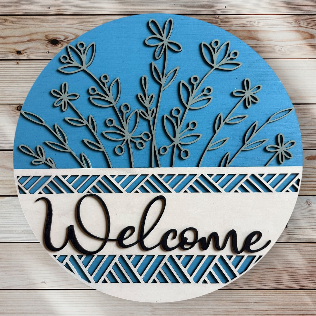 15 inch round Welcome Floral Door sign