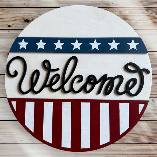12 inch round American Flag Welcome sign
