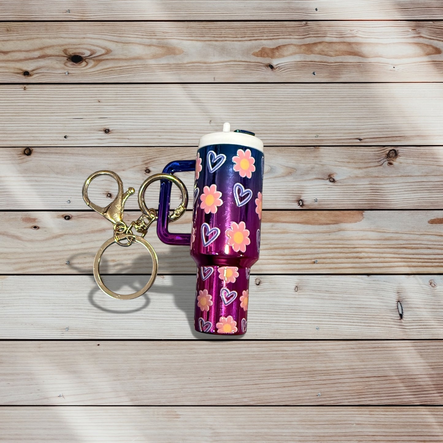 Mini Tumbler Keychain – hearts and flowers