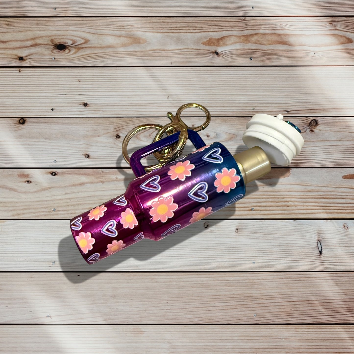 Mini Tumbler Keychain – hearts and flowers