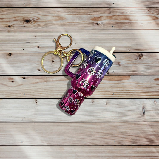 Mini Tumbler Keychain – hearts and paw prints