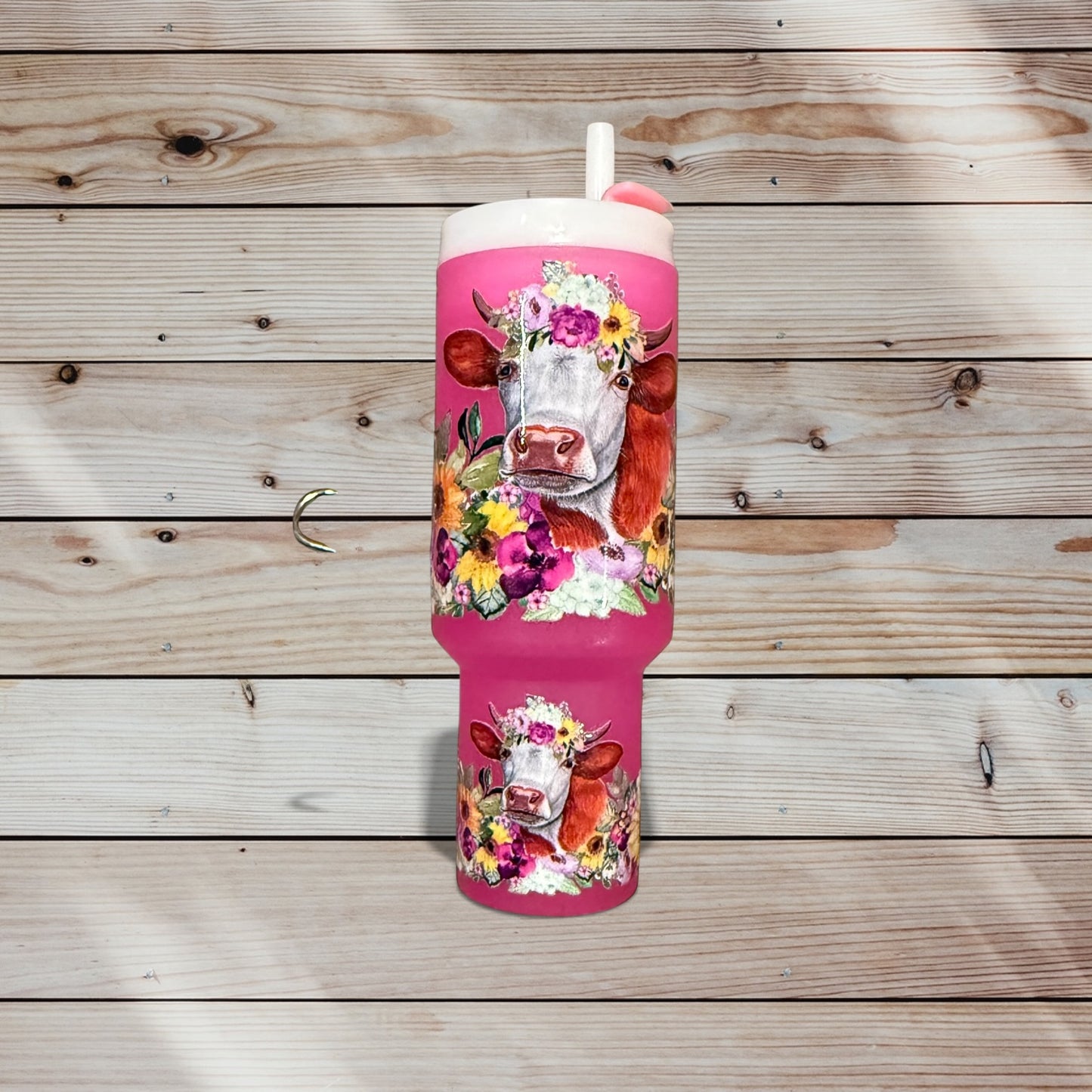 Mini Tumbler Keychain – Floral Cow
