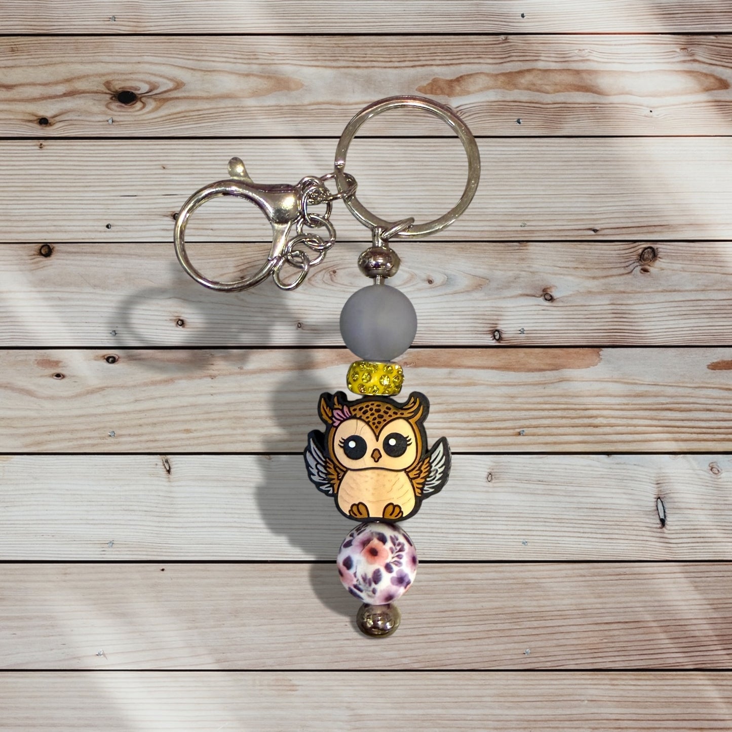 Silicone Bead Keychain – Owl and Floral