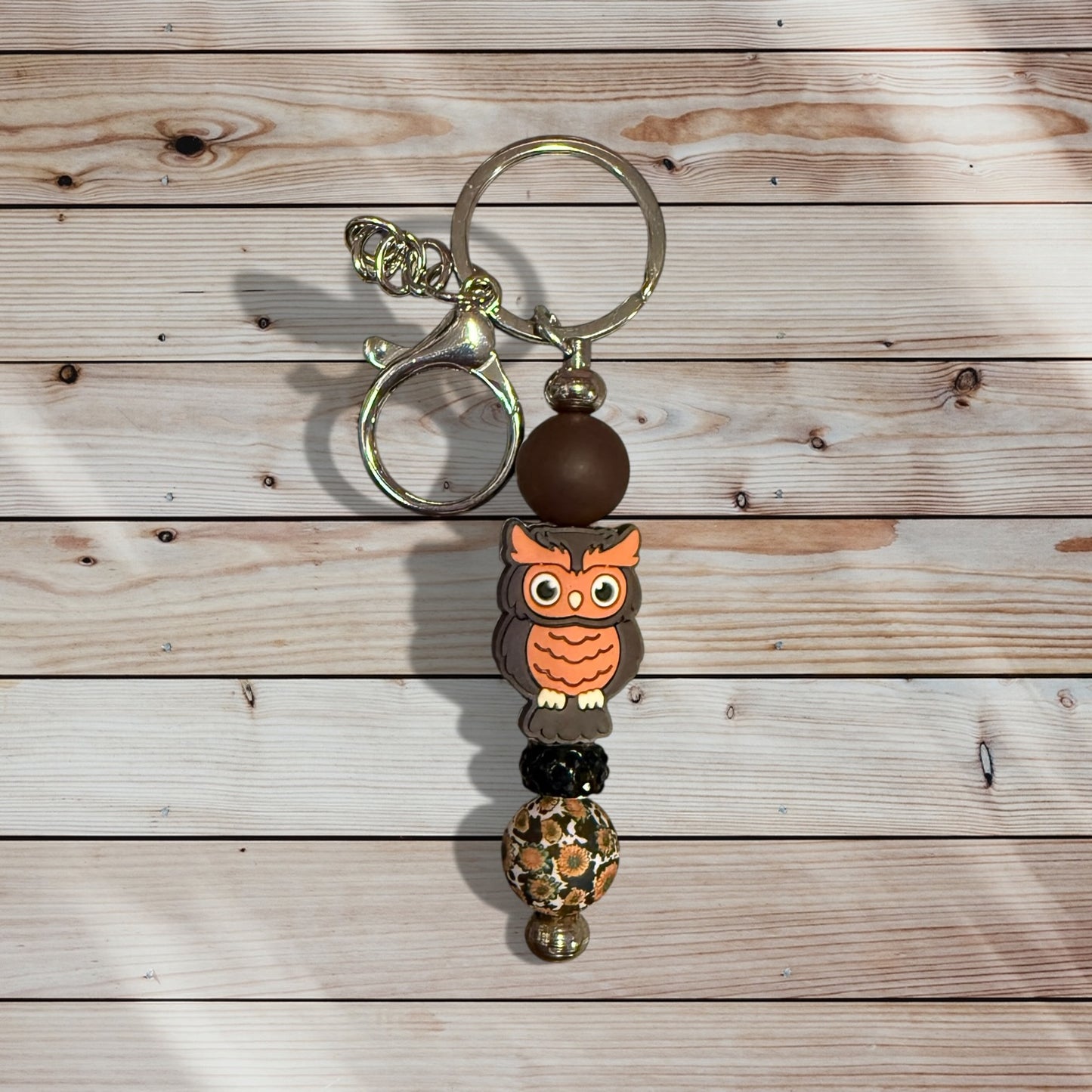 Silicone Bead Keychain – Owl and Sunflower