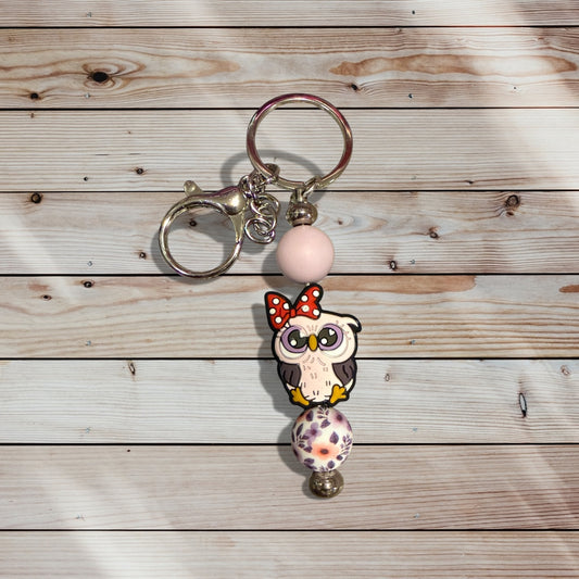 Silicone Bead Keychain – Owl with bow