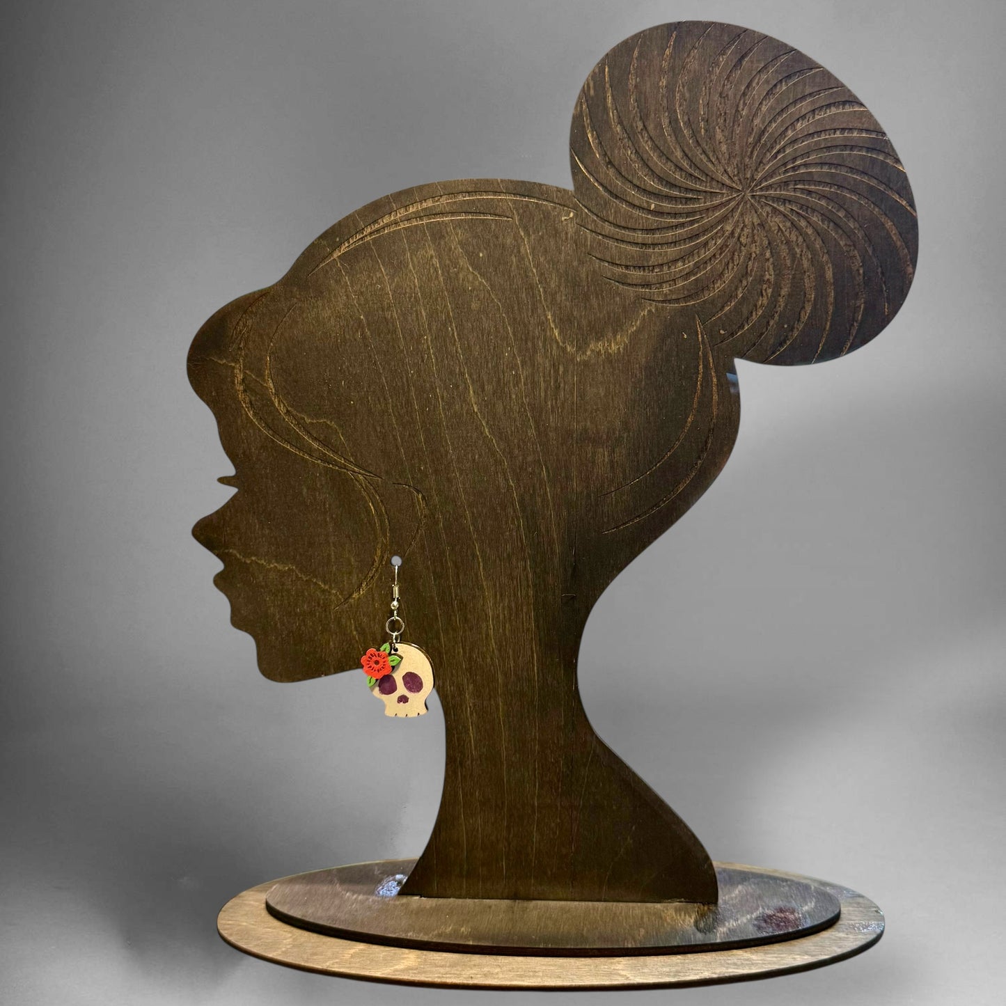 Laser Cut & Hand-Painted Earrings – Skull with flower