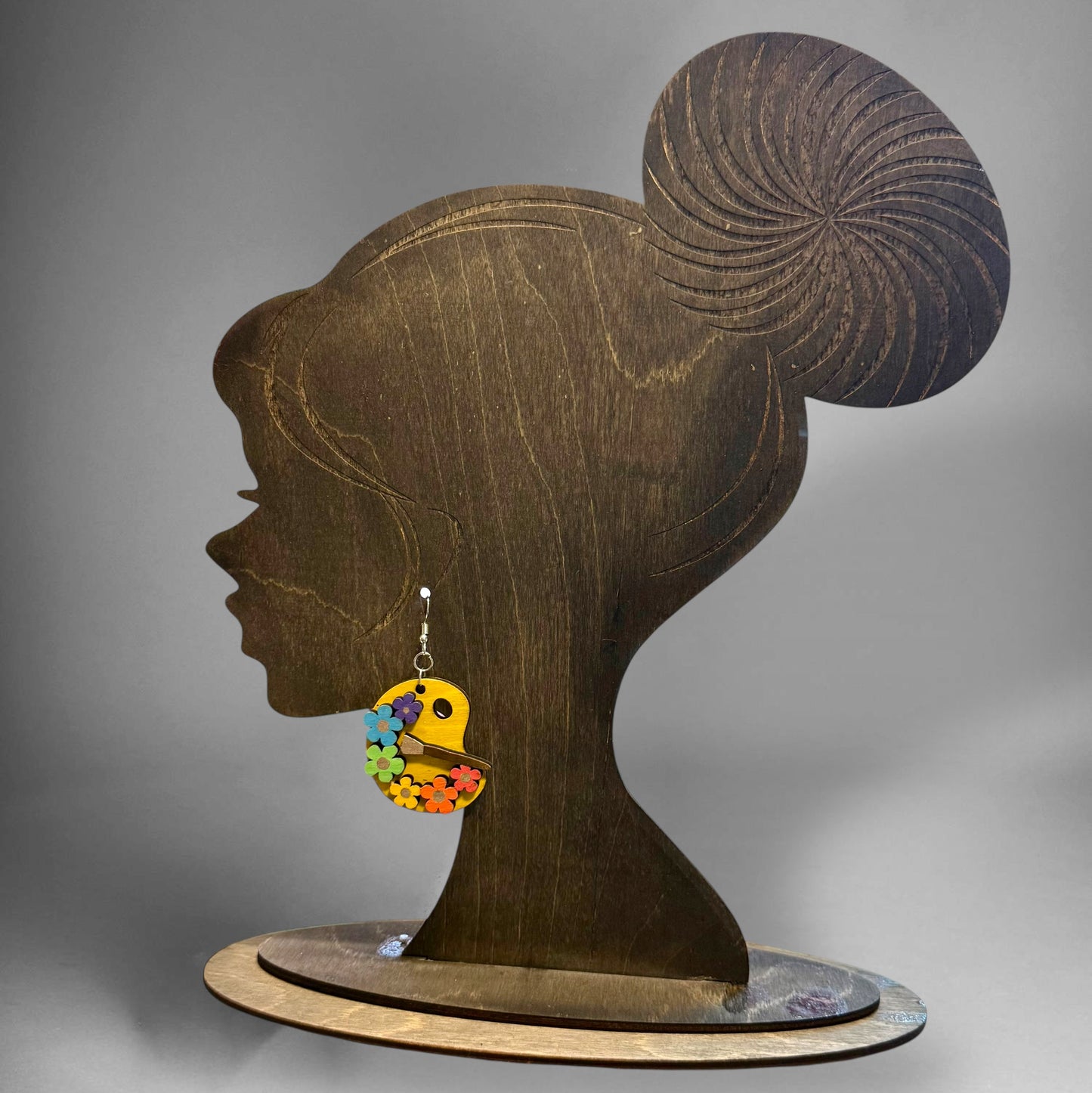 Laser Cut & Hand-Painted Earrings – Art Palette with Flowers