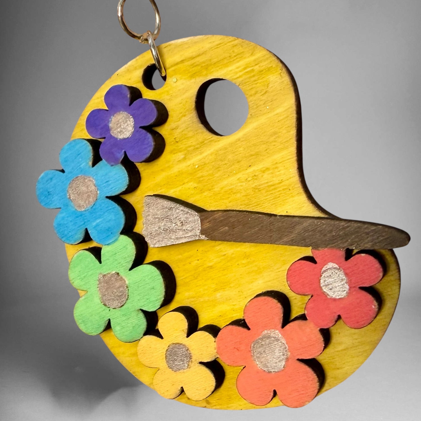 Laser Cut & Hand-Painted Earrings – Art Palette with Flowers