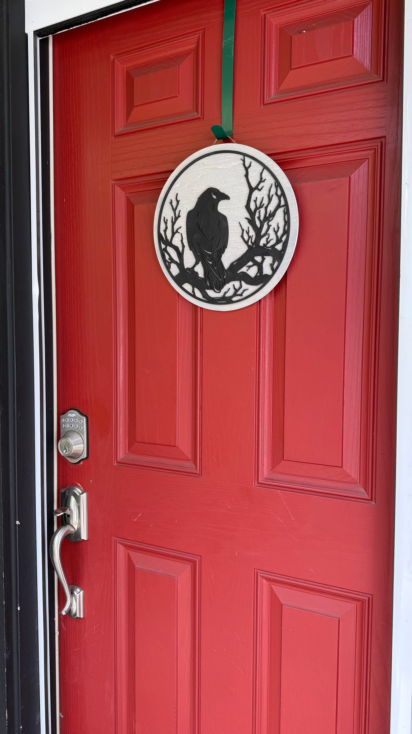 12 inch round wood crow sign