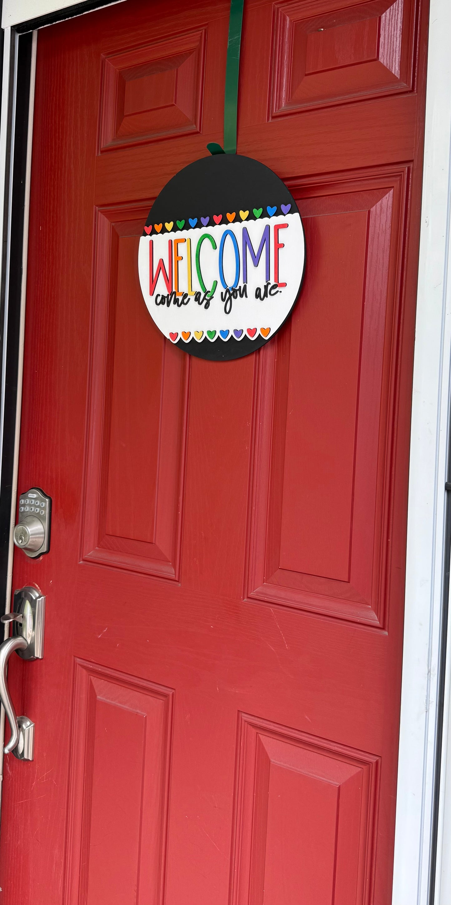 Round wood sign - Come As You Are Pride