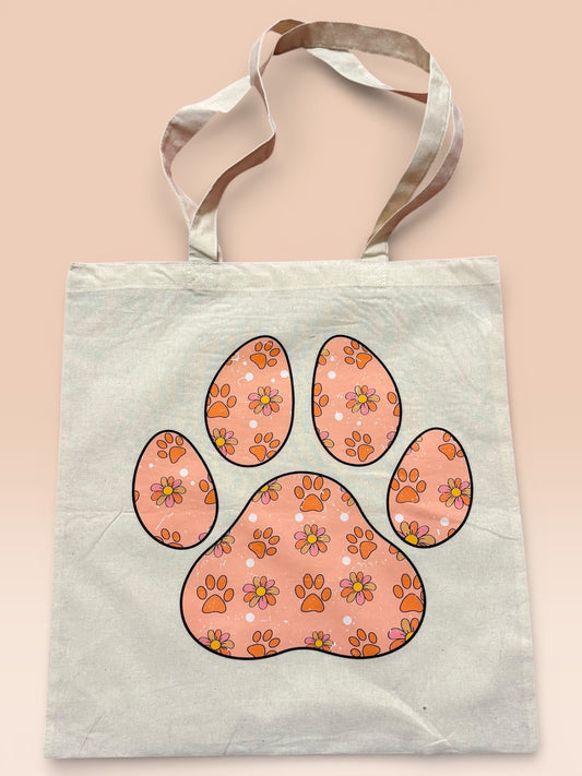 Orange pink floral dog paw