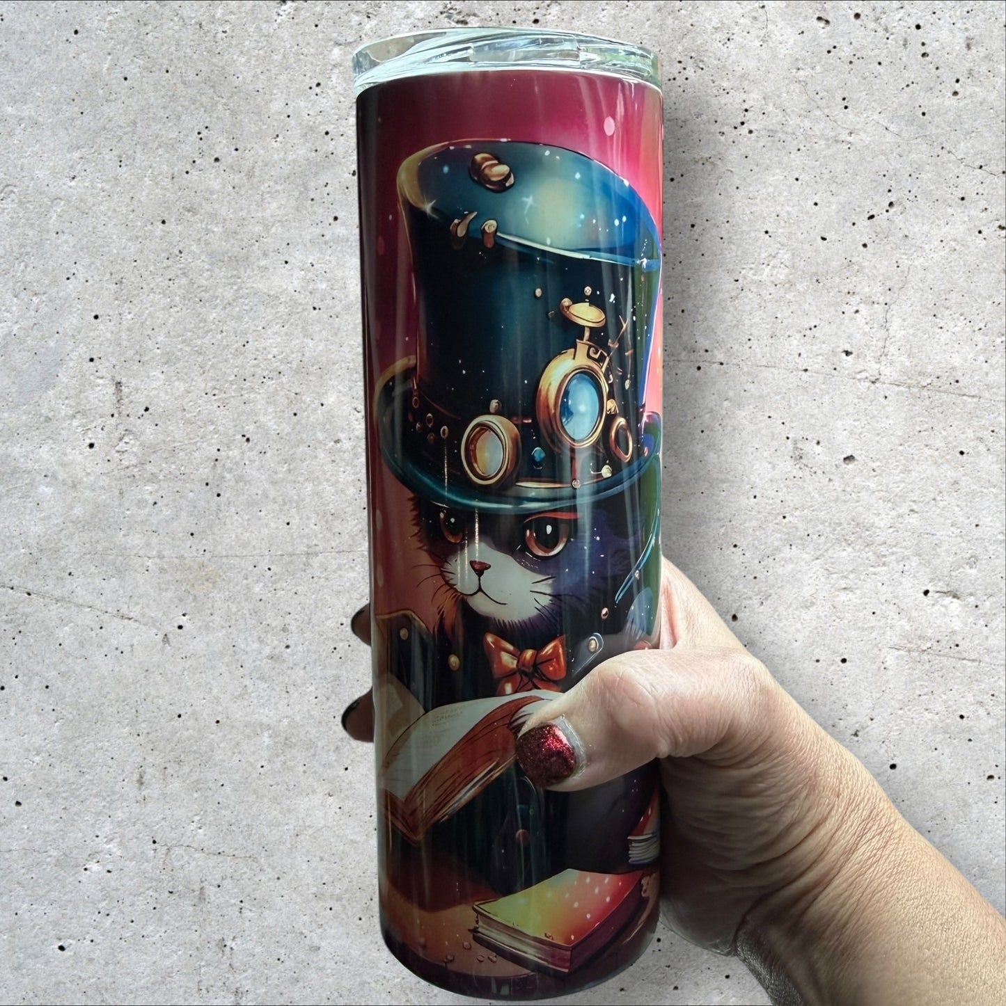 Sublimation Tumbler - Pink Steampunk Cat