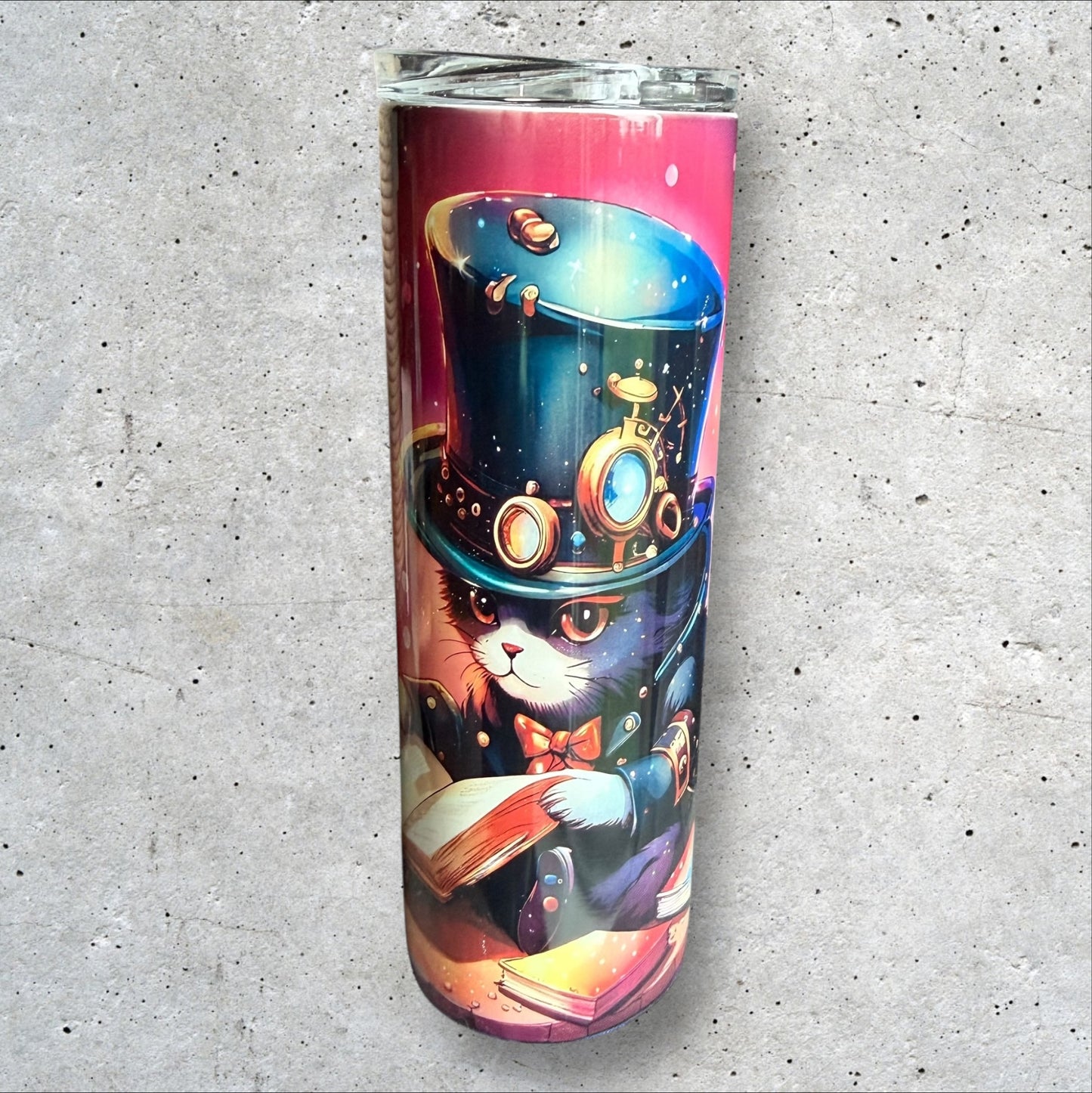 Sublimation Tumbler - Pink Steampunk Cat